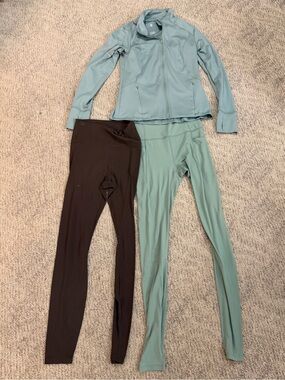 3PC All In Motion Activewear Bundle Sz S brown and sage green jacket leggings